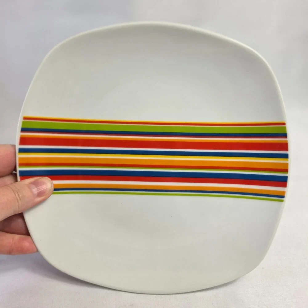 TWO Tabletops Unlimited Gallery Westwood Salad Plates White Multicolor Stripes